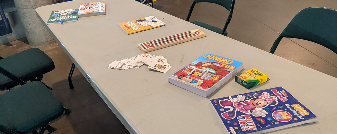Image of table with puzzle and word games