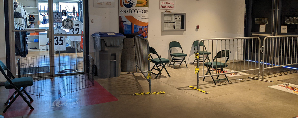 Indoor shot of Sandman Centre with chairs and caged area for small pets