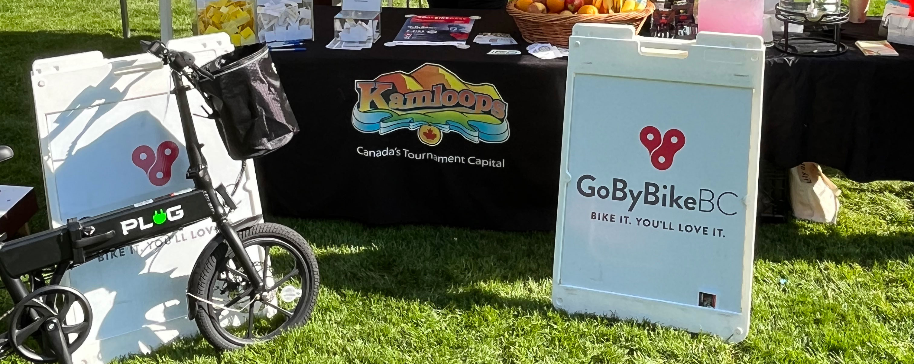 ebike with GoByBikeBC sign