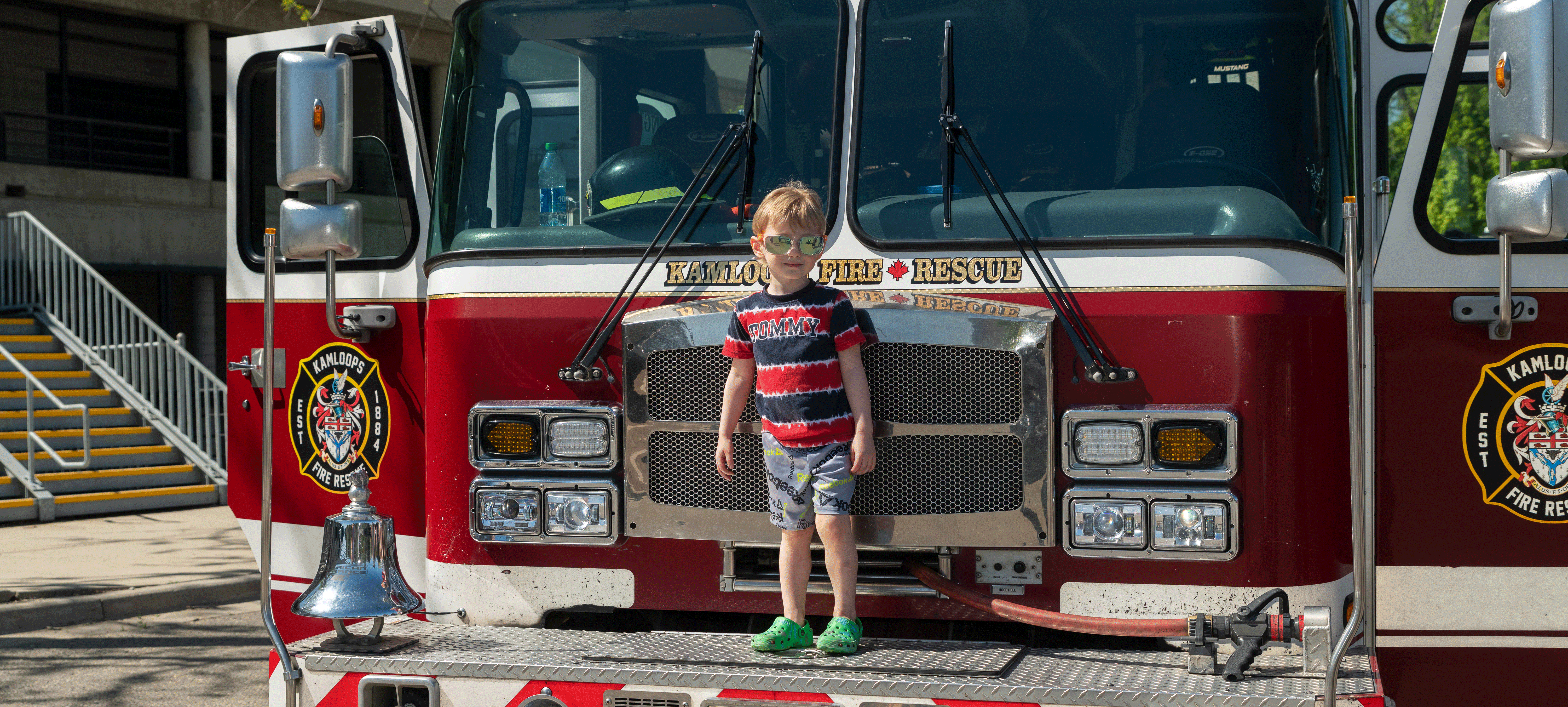 Boy on fire truck