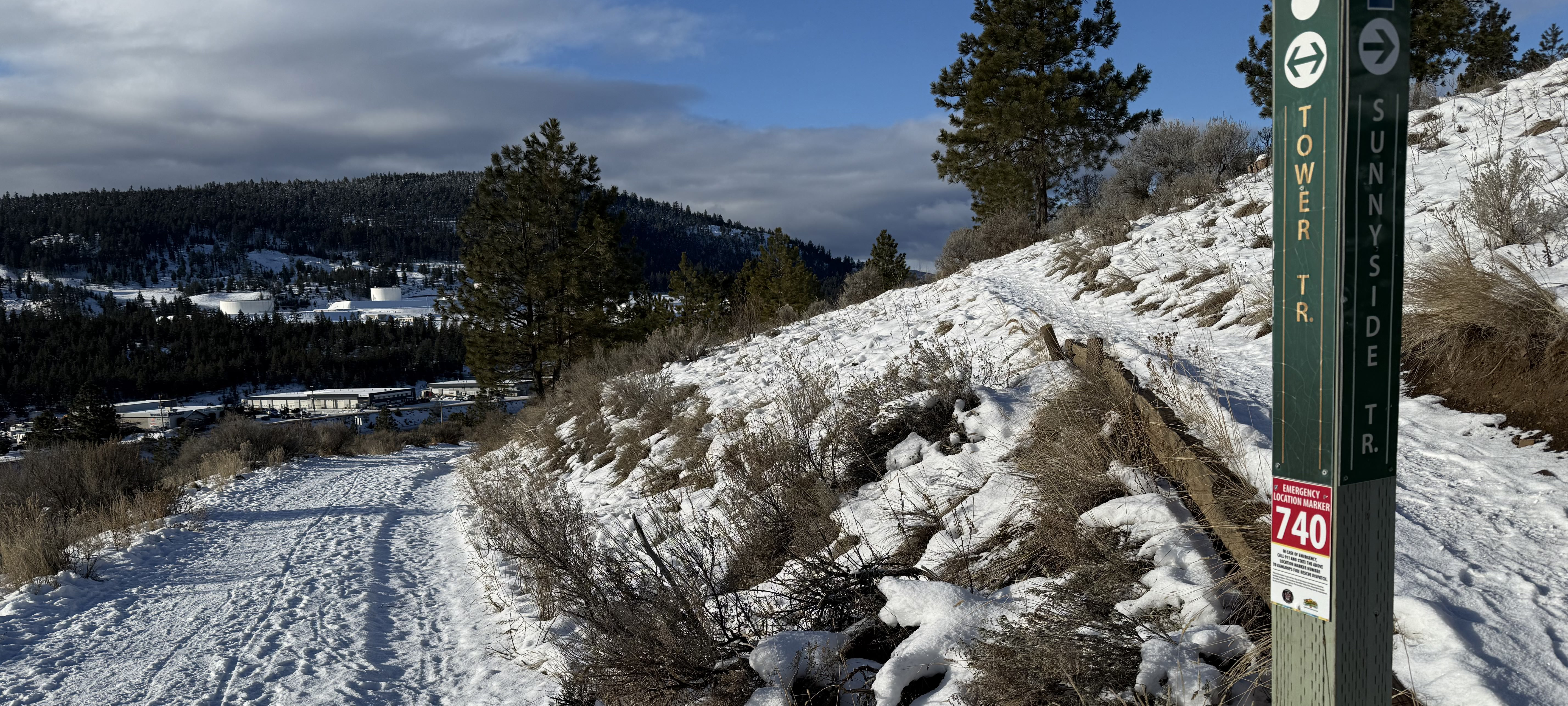 Post marker on a winter trail