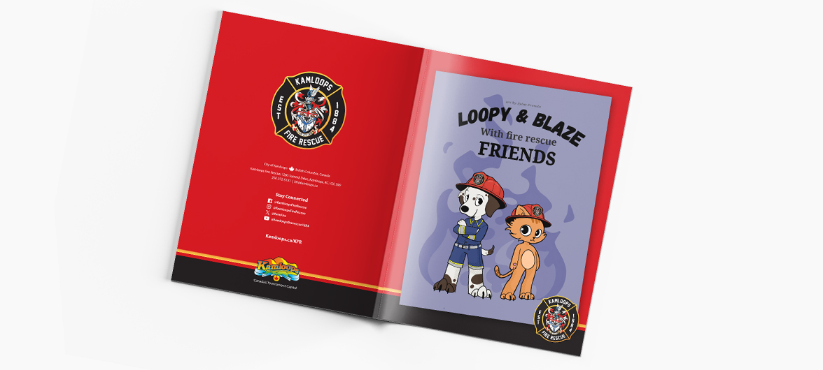 Kamloops Fire Rescue colouring book with purple and red cover