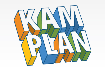 artistic graphic of raised lettering of the word KAMPLAN