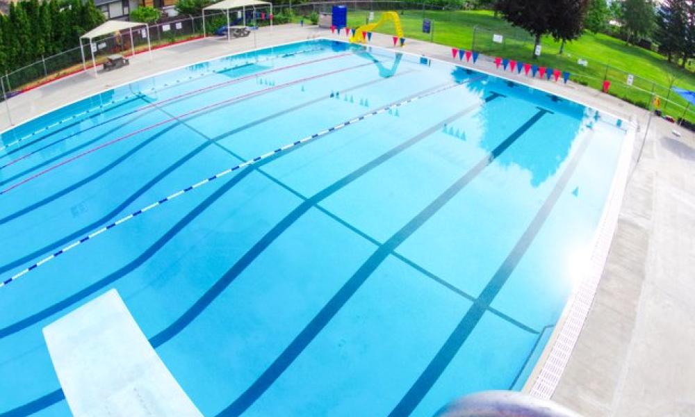 aerial view of outdoor pool