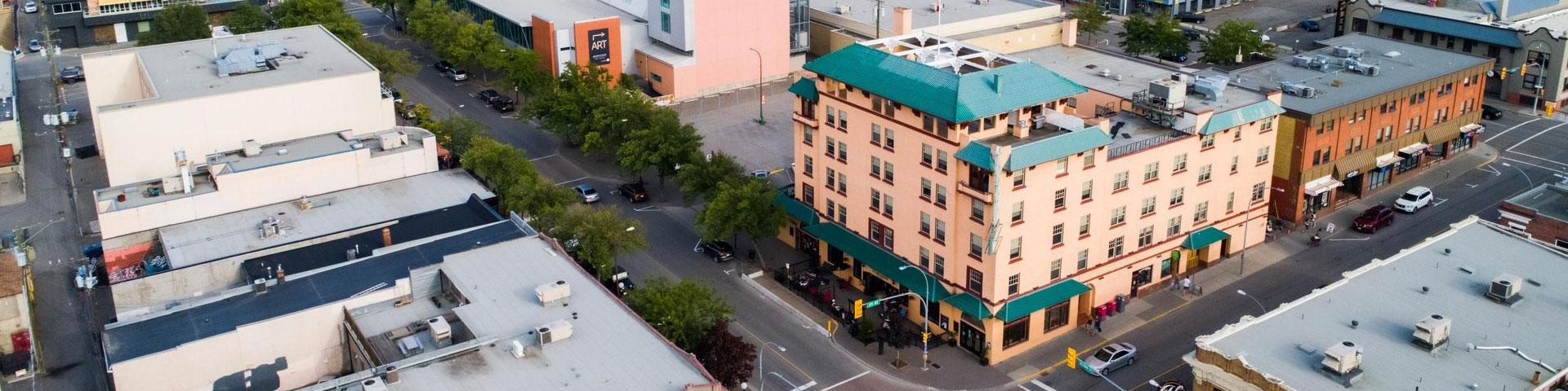 aerial image of downtown hotel