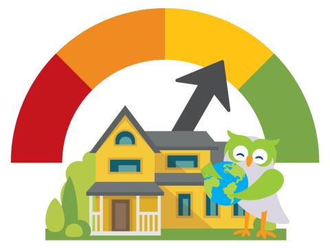 Energy efficient arrow graphic showing yellow