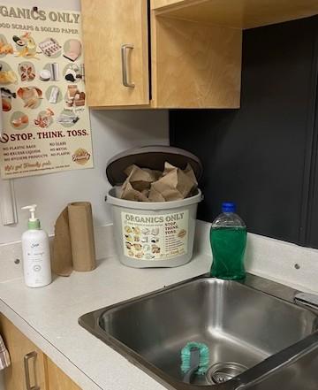A compost bin in the kitchen